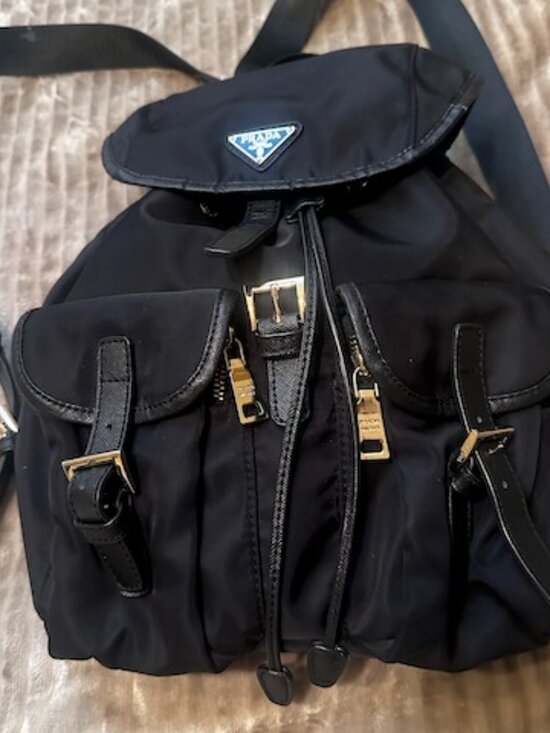 Authentic Prada Vintage Black Tessuto Nylon Backpack - Gold Hardware
